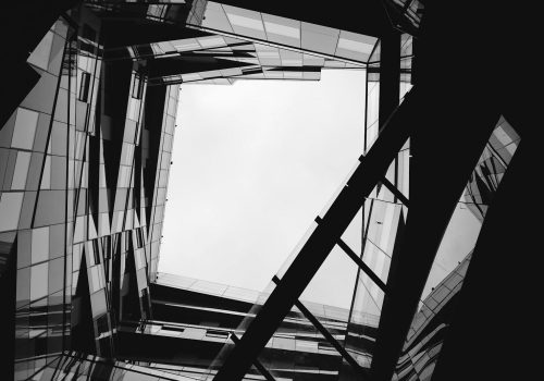 Abstract view of modern building architecture from below